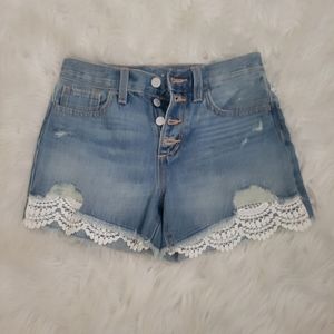 Old Navy-girls-distressed crochet detail denim jean shorts high rise button fly